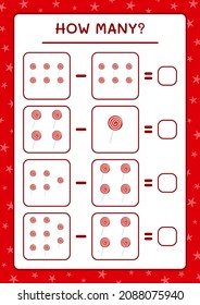How many christmas lollipop, game for children. Vector illustration, printable worksheet