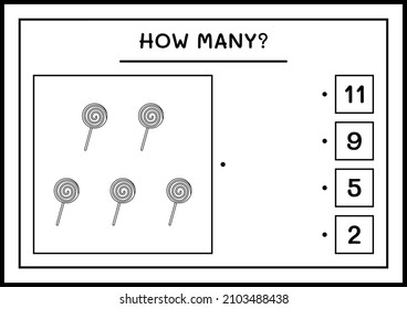 How many christmas lollipop, game for children. Vector illustration, printable worksheet