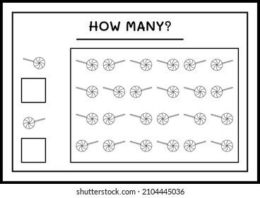 How many christmas lollipop, game for children. Vector illustration, printable worksheet
