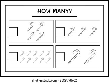 How many christmas lollipop, game for children. Vector illustration, printable worksheet