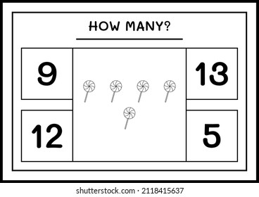 How many christmas lollipop, game for children. Vector illustration, printable worksheet