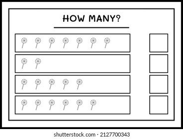 How many christmas lollipop, game for children. Vector illustration, printable worksheet