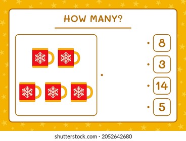 How many christmas mug, game for children. Vector illustration, printable worksheet