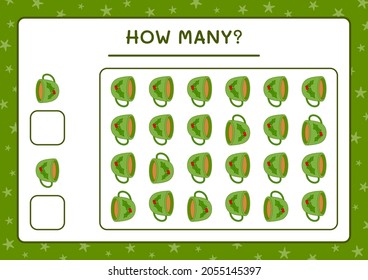 How many christmas mug, game for children. Vector illustration, printable worksheet