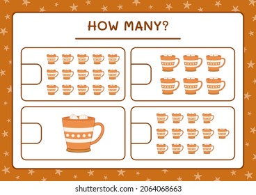 How many christmas mug, game for children. Vector illustration, printable worksheet