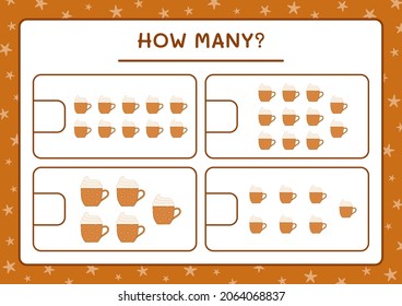 How many christmas mug, game for children. Vector illustration, printable worksheet