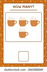 How many christmas mug, game for children. Vector illustration, printable worksheet