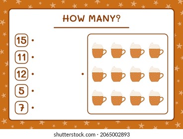 How many christmas mug, game for children. Vector illustration, printable worksheet