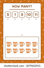 How many christmas mug, game for children. Vector illustration, printable worksheet