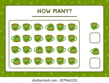 How many christmas mug, game for children. Vector illustration, printable worksheet