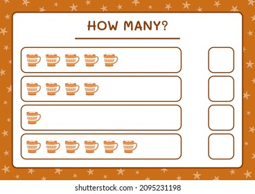 How many christmas mug, game for children. Vector illustration, printable worksheet