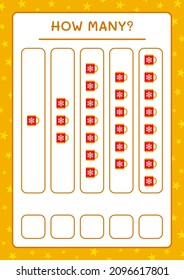 How many christmas mug, game for children. Vector illustration, printable worksheet
