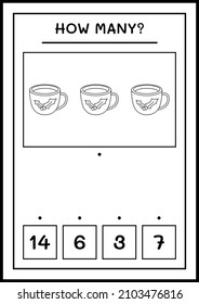 How many christmas mug, game for children. Vector illustration, printable worksheet