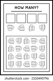 How many christmas mug, game for children. Vector illustration, printable worksheet