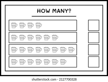 How many christmas mug, game for children. Vector illustration, printable worksheet