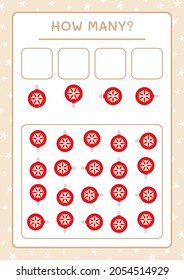 How many christmas ornament, game for children. Vector illustration, printable worksheet
