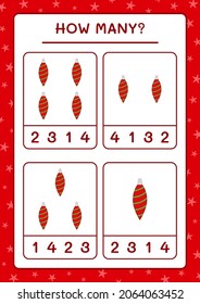 How many christmas ornament, game for children. Vector illustration, printable worksheet