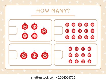 How many christmas ornament, game for children. Vector illustration, printable worksheet