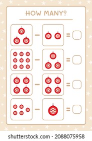 How many christmas ornament, game for children. Vector illustration, printable worksheet