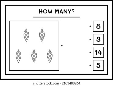 How many christmas ornament, game for children. Vector illustration, printable worksheet