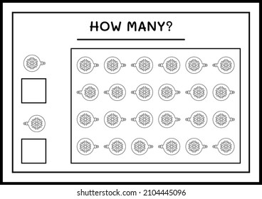 How many christmas ornament, game for children. Vector illustration, printable worksheet