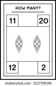How many christmas ornament, game for children. Vector illustration, printable worksheet