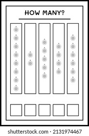 How many christmas ornament, game for children. Vector illustration, printable worksheet