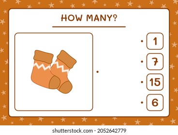 How many christmas sock, game for children. Vector illustration, printable worksheet
