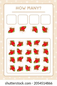 How many christmas sock, game for children. Vector illustration, printable worksheet