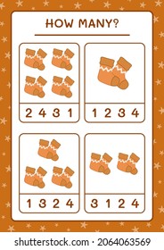 How many christmas sock, game for children. Vector illustration, printable worksheet