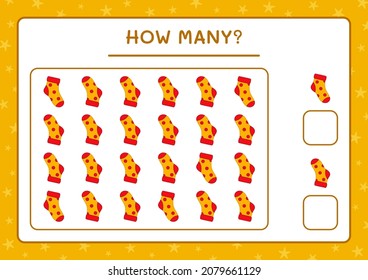 How many christmas sock, game for children. Vector illustration, printable worksheet