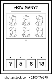 How many christmas sock, game for children. Vector illustration, printable worksheet