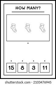 How many christmas sock, game for children. Vector illustration, printable worksheet