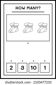 How many christmas sock, game for children. Vector illustration, printable worksheet