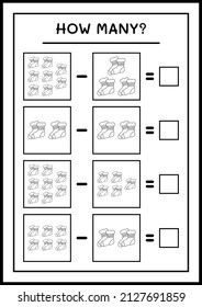 How many christmas sock, game for children. Vector illustration, printable worksheet