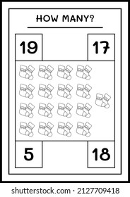How many christmas sock, game for children. Vector illustration, printable worksheet
