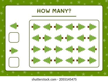 How many christmas tree, game for children. Vector illustration, printable worksheet