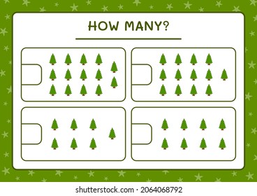 How many christmas tree, game for children. Vector illustration, printable worksheet
