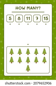 Cuántos árboles de navidad, juegos para niños. Ilustración del vector, hoja de cálculo imprimible