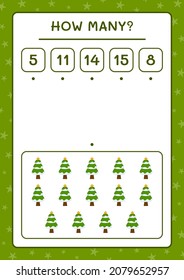 How many christmas tree, game for children. Vector illustration, printable worksheet