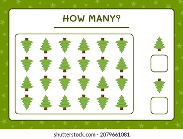 How many christmas tree, game for children. Vector illustration, printable worksheet