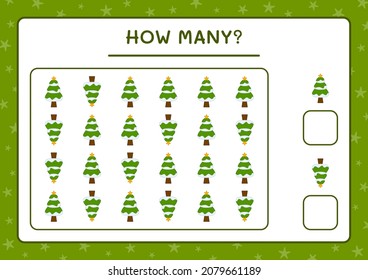 Cuántos árboles de navidad, juegos para niños. Ilustración del vector, hoja de cálculo imprimible