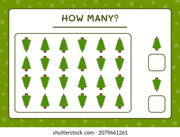How many christmas tree, game for children. Vector illustration, printable worksheet