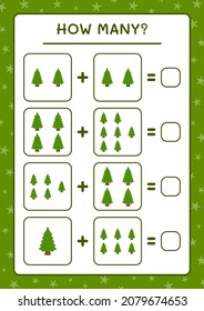 How many christmas tree, game for children. Vector illustration, printable worksheet