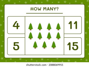 How many christmas tree, game for children. Vector illustration, printable worksheet