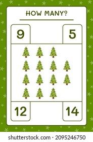 How many christmas tree, game for children. Vector illustration, printable worksheet