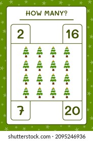 How many christmas tree, game for children. Vector illustration, printable worksheet