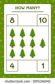 How many christmas tree, game for children. Vector illustration, printable worksheet