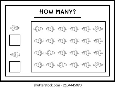How many christmas tree, game for children. Vector illustration, printable worksheet