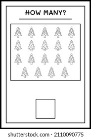 How many christmas tree, game for children. Vector illustration, printable worksheet